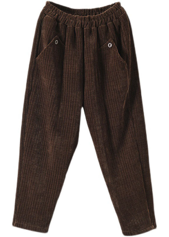Chocolate Thick Button Pockets Straight Fall Pants