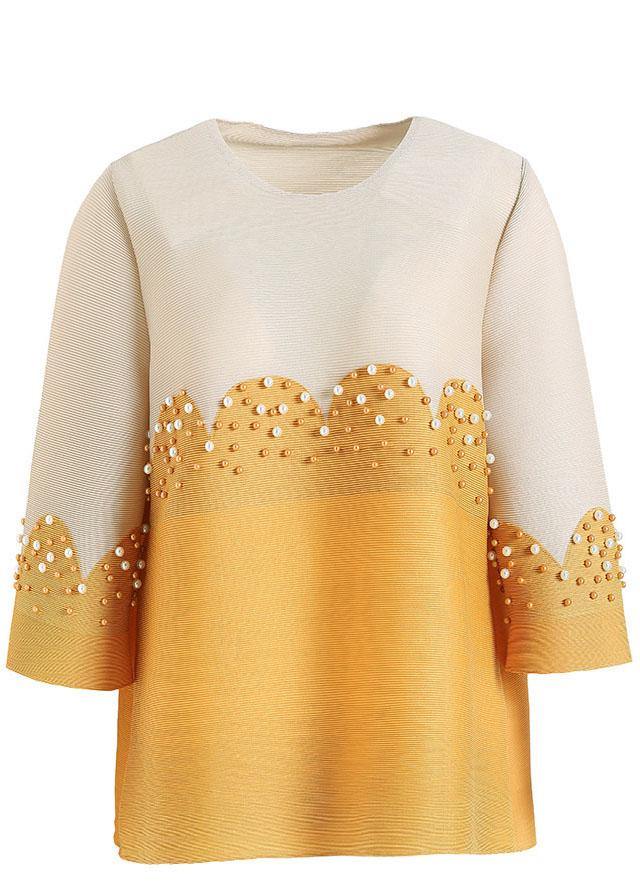 Organic Pink Pearl Beads Shirt Top Short Sleeve Blouse