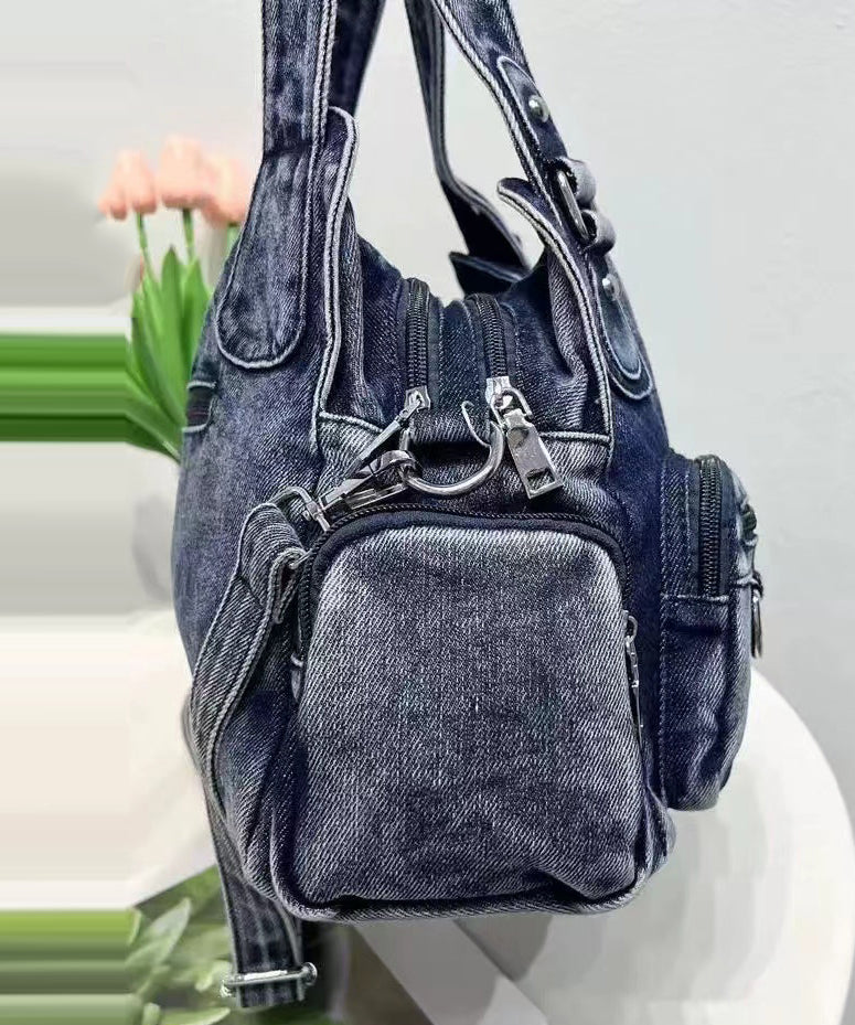 Art Blue Pockets Durable Denim Shoulder Bags