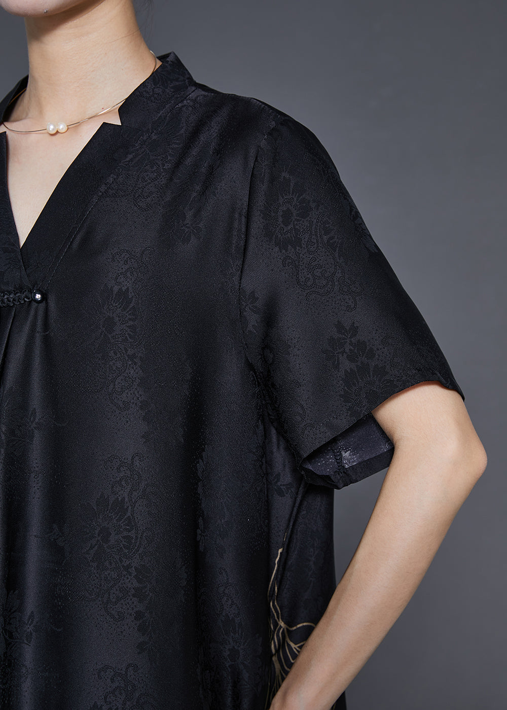Black Tasseled Print Silk Dresses Summer