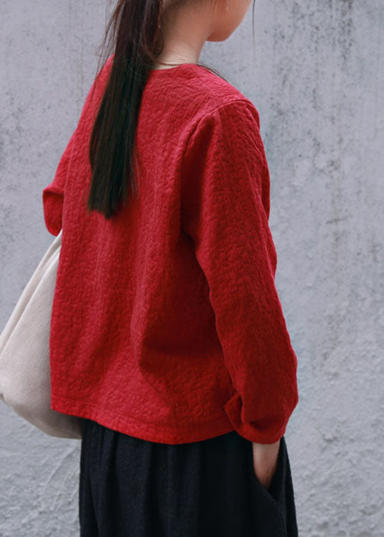 Mulberry O-neck Jacquard Linen Tops Long Sleeve