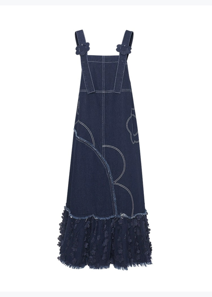 Original Design Blue Patchwork Denim Strap Dress Spring