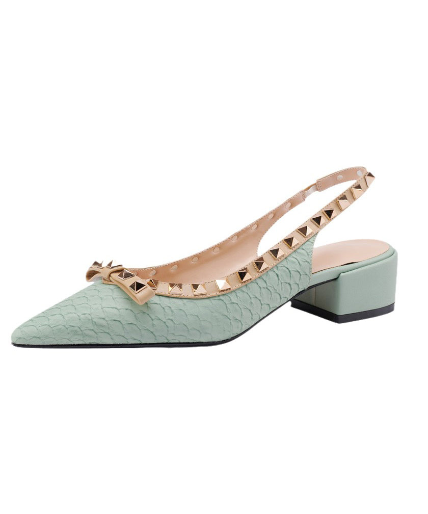 Rivet Splicing Chunky Sandals Beige Pointed Toe