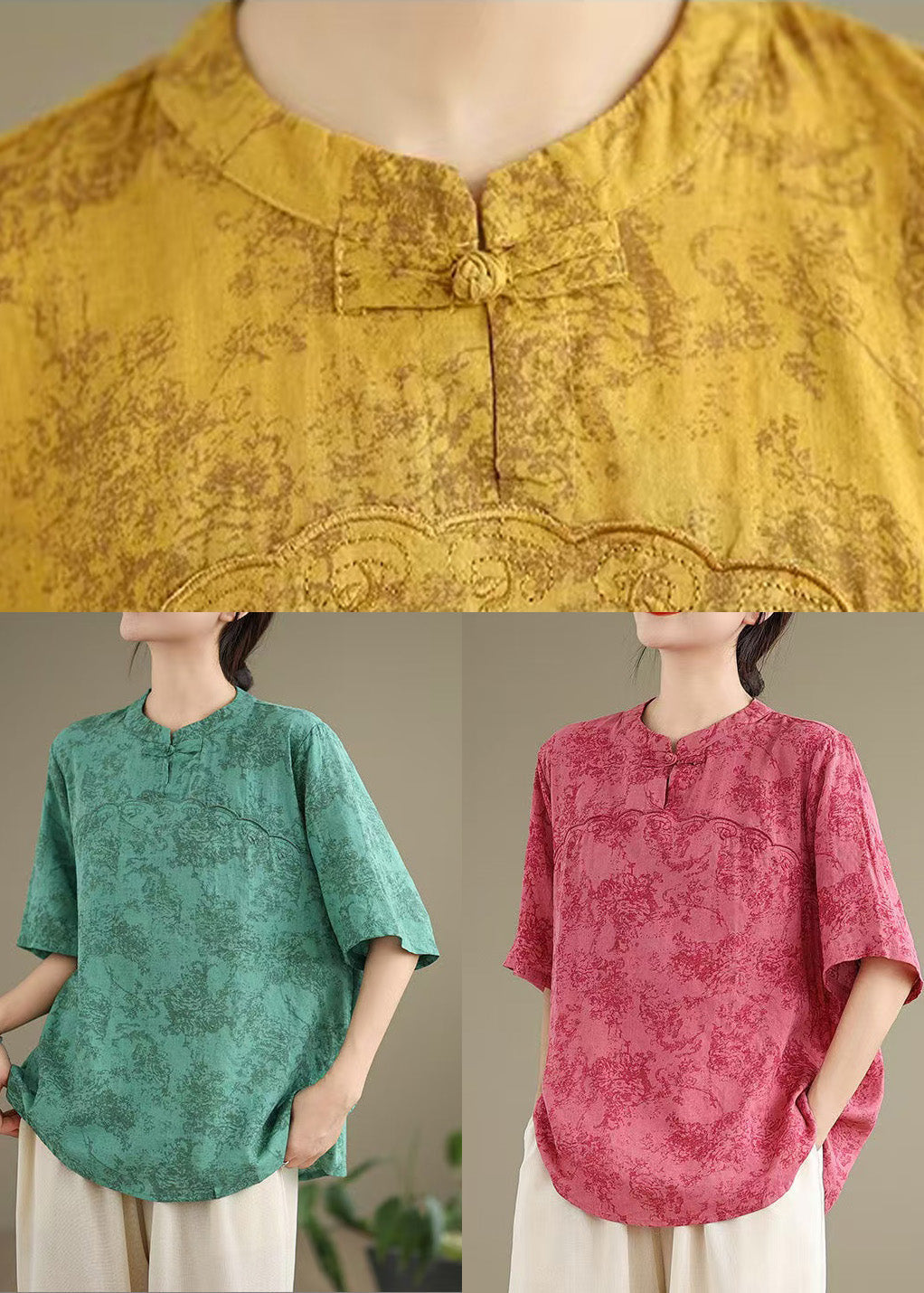 Rose Print Cotton Blouse Top Half Sleeve
