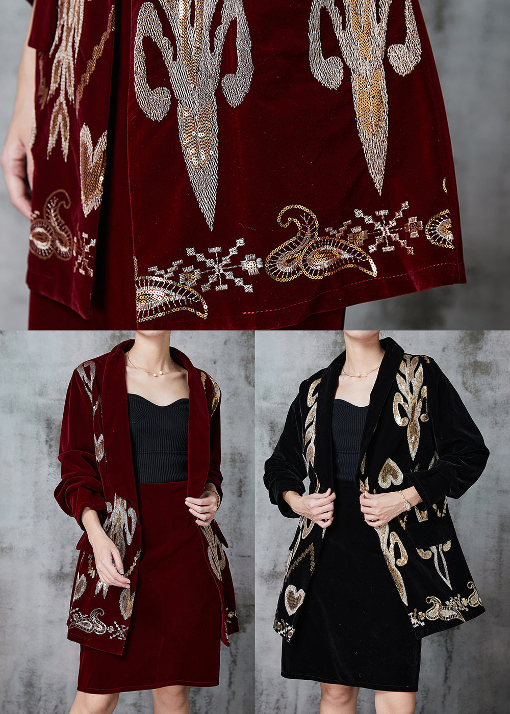 Mulberry Patchwork Silk Velour Two Piece Set Clothing Sequins Spring