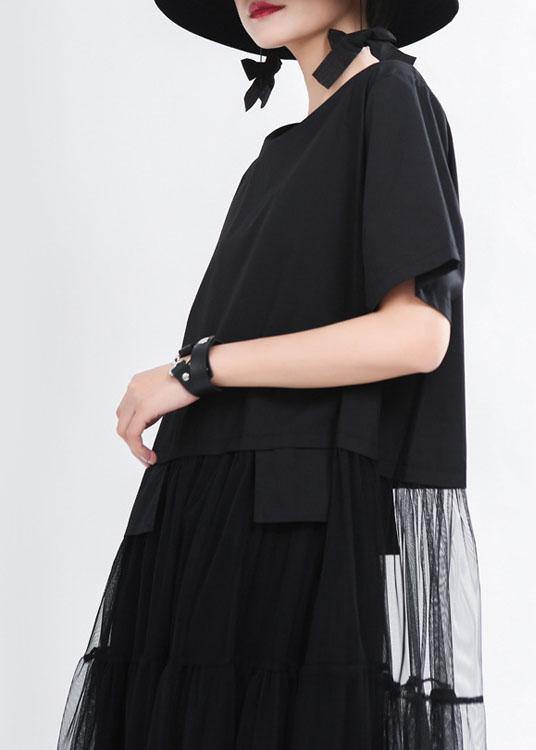 Unique Black O-neck Patchwork Tulle Summer Party Dress