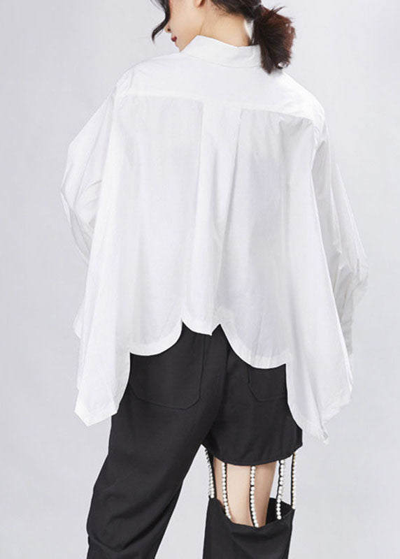 Loose White Peterpan Collar Button Asymmetrical Design Fall Shirt Top Long Sleeve