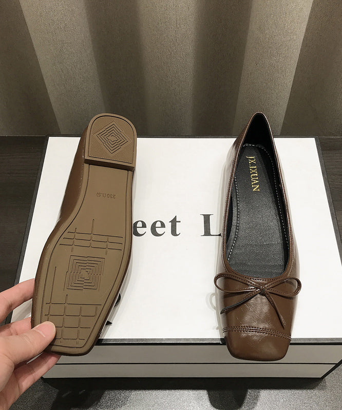 Coffee Faux Leather Splicing Bow Penny Loafers