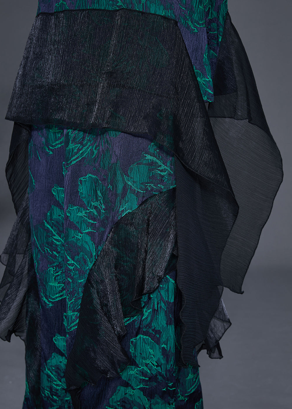 Stylish Green Oversized Patchwork Print Silk Two-piece Set Fall