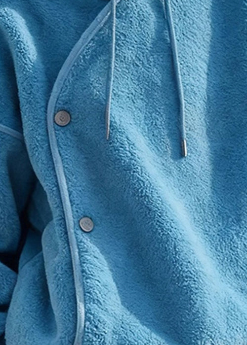 Simple Blue Hooded Cozy Fluffy Sweatshirts Winter