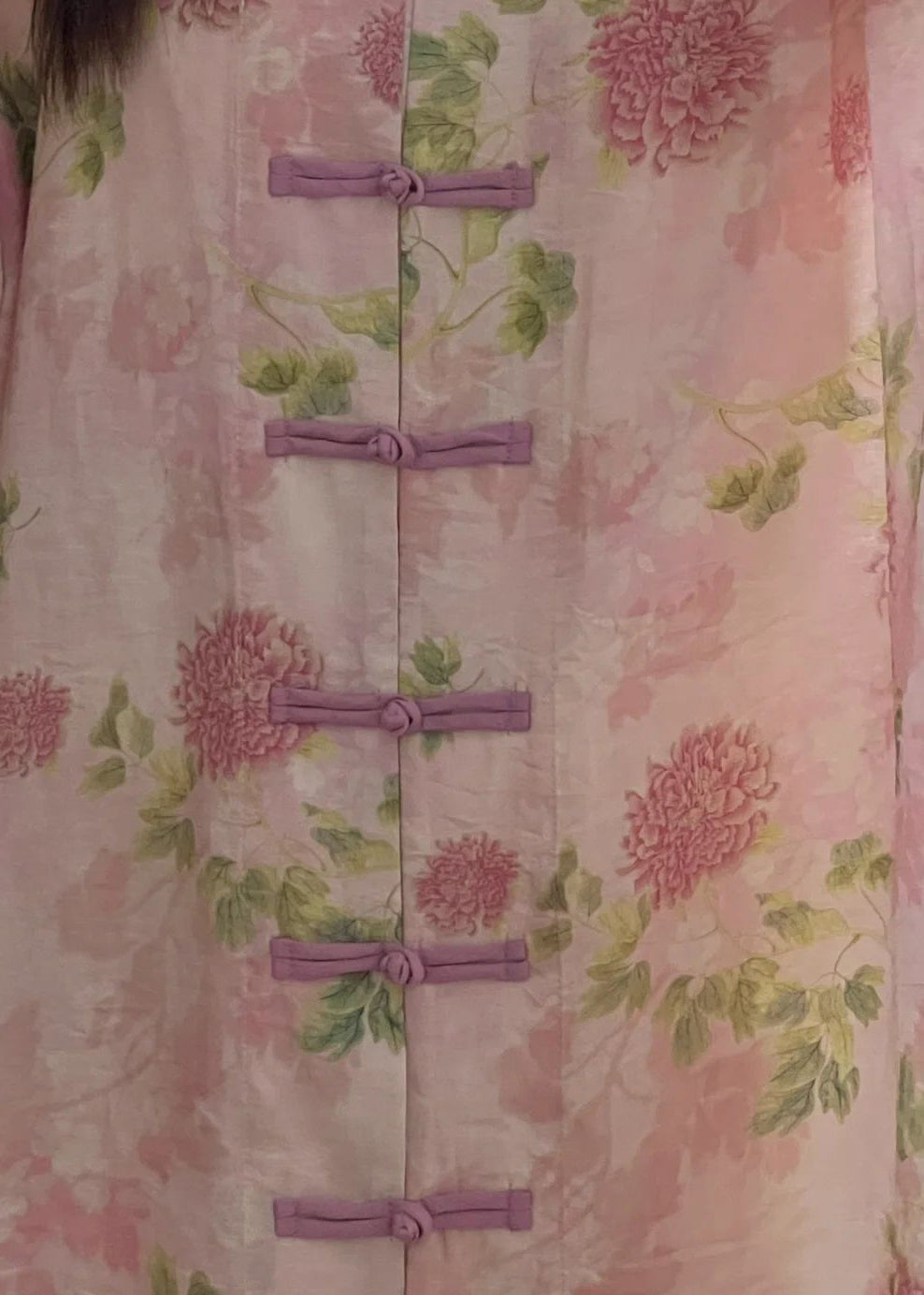 Pink Print Chinese Button Cotton Shirts Long Sleeve