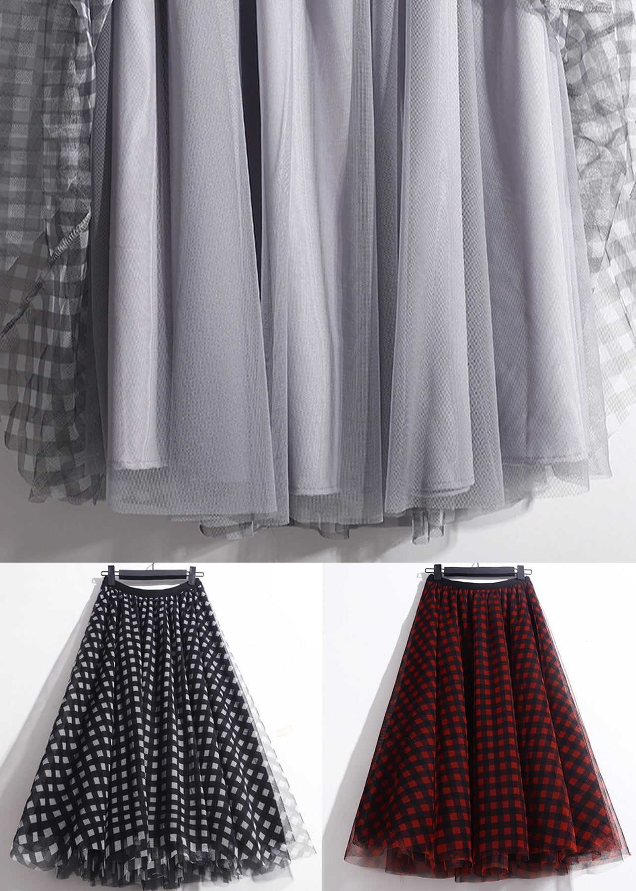 Red Print Tulle a Line Skirts Elastic Waist