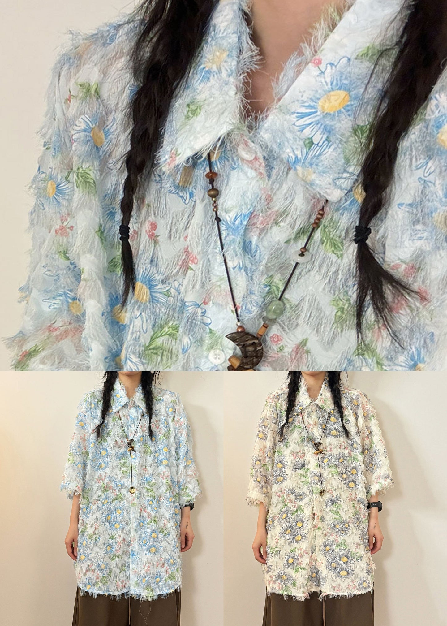 Stylish Apricot Peter Pan Collar Sunflower Cotton Shirt Tops Summer