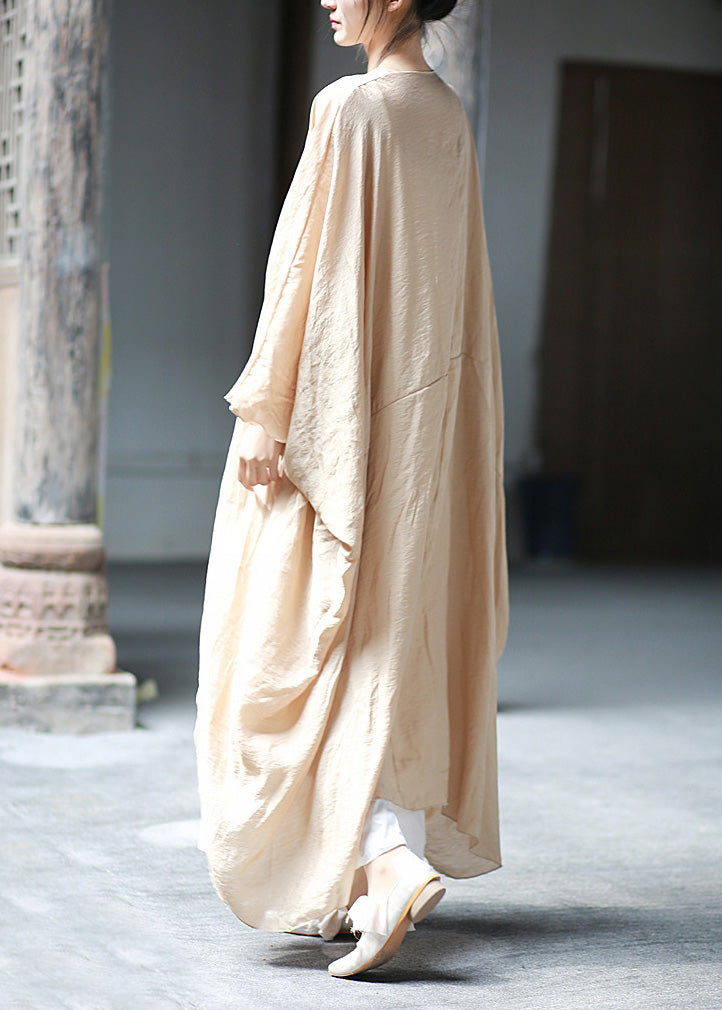 Khaki Cotton Long Cardigan Batwing Sleeve