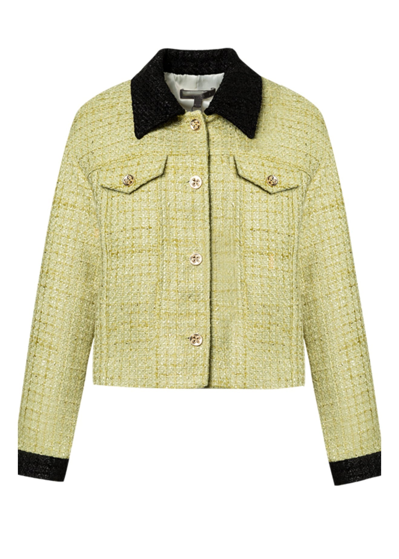 Organic Green Square Collar Patchwork Woolen Coat Long Sleeve