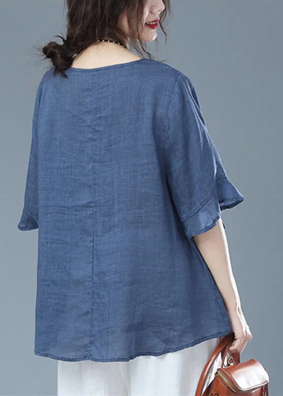 Orange O Neck Drawstring Patchwork Cotton T Shirt Half Sleeve