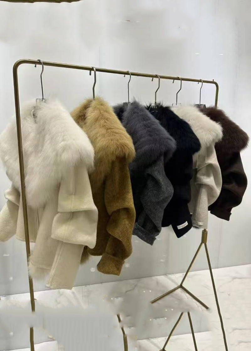 Caramel Coats and Fox Collar Cape Woolen Two Pieces Set Spring
