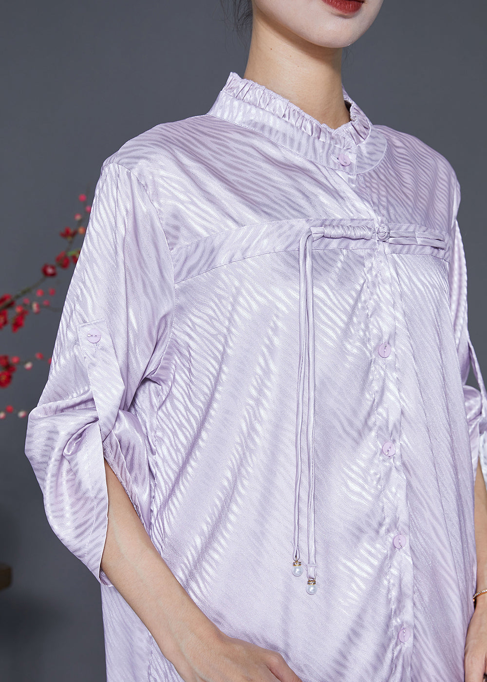 Light Purple Ruffled Tasseled Silk Two Pieces Set Fall