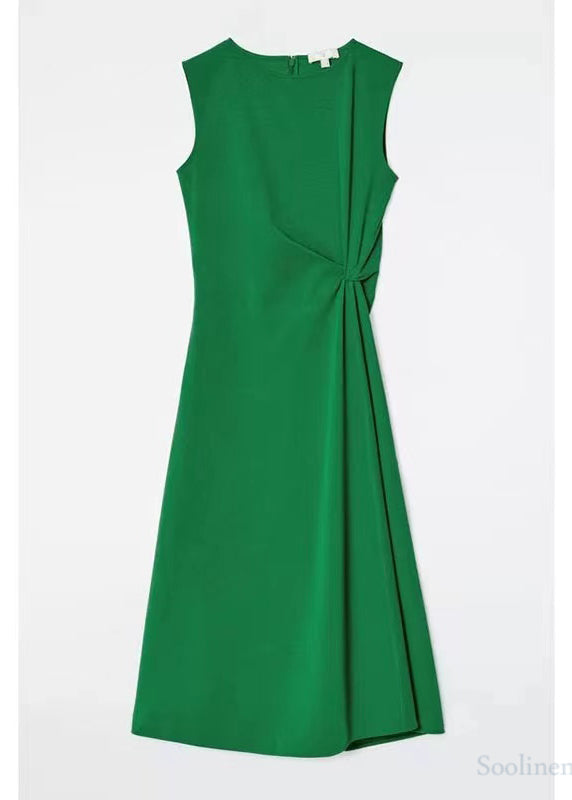 Diy Green Asymmetrical Wrinkled Cotton Dress Sleeveless