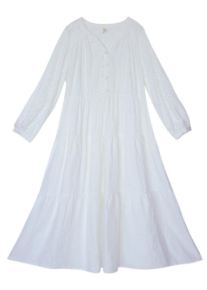Italian V Neck Patchwork Lace Dress Pattern White Dress