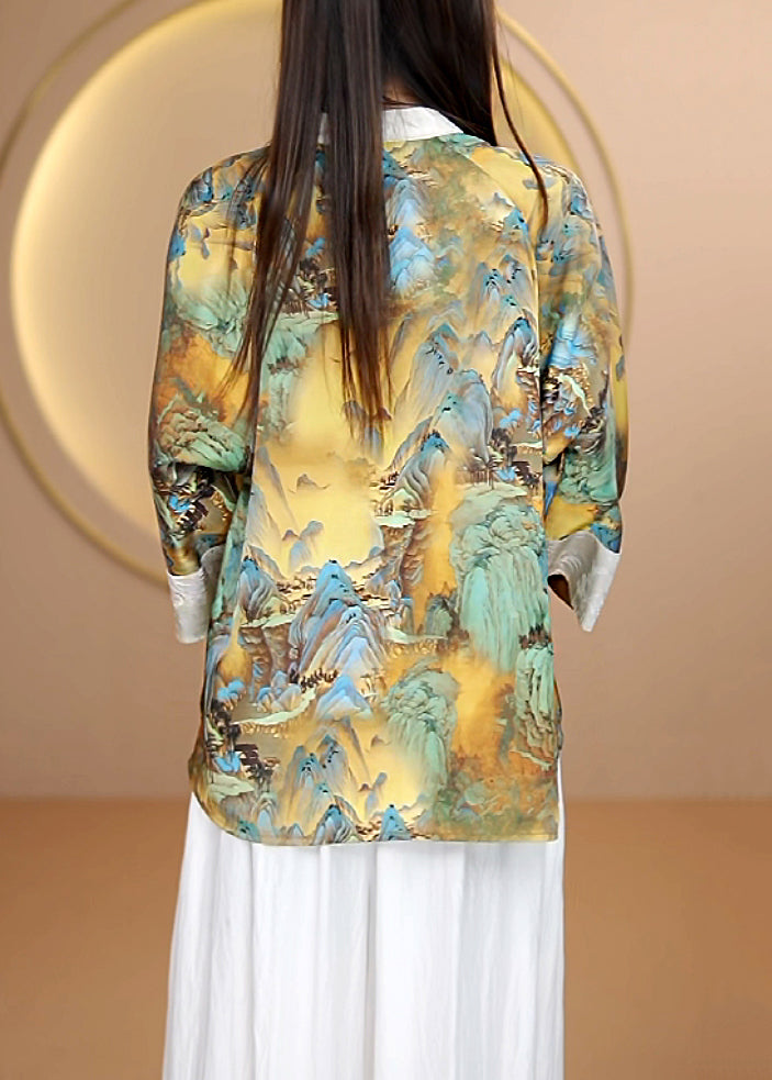 Embroidered Chinese Button Patchwork Silk Shirt Tops Fall