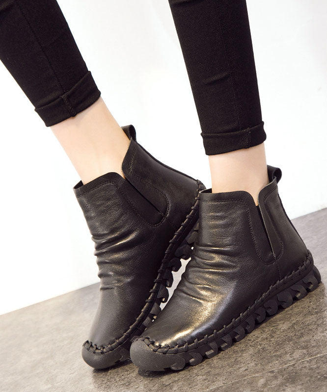 Comfortable Splicing Boots Brown Cowhide Leather Ankle Boots