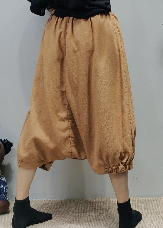Navy Elastic Waist Linen Harem Pants Spring