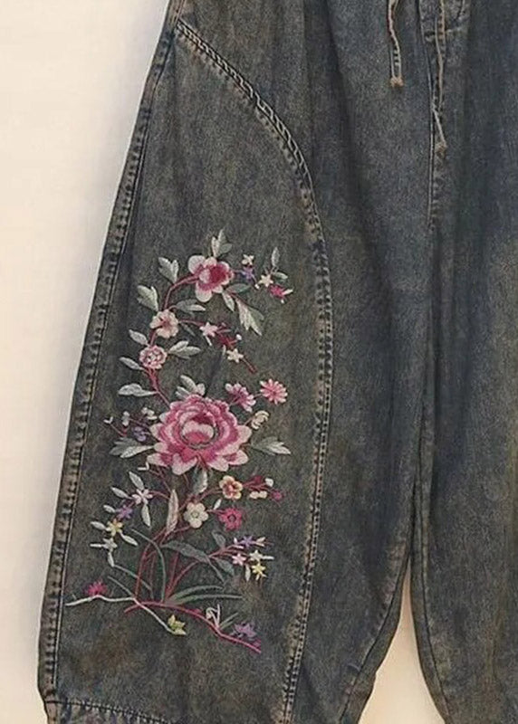 Retro Embroidered Crop Jeans Summer