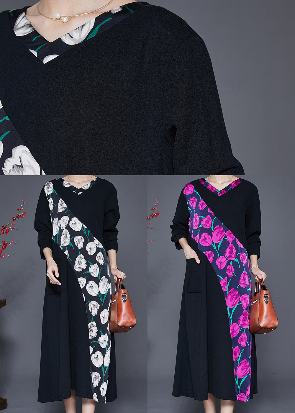 White Oversized Patchwork Cotton Dresses Fall