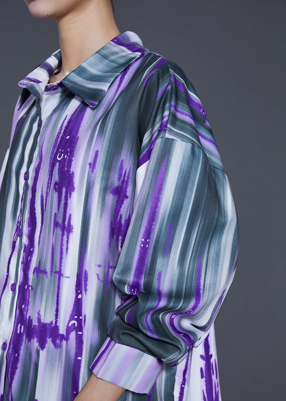 Purple Oversized Tie Dye Cotton Two Pieces Set Spring