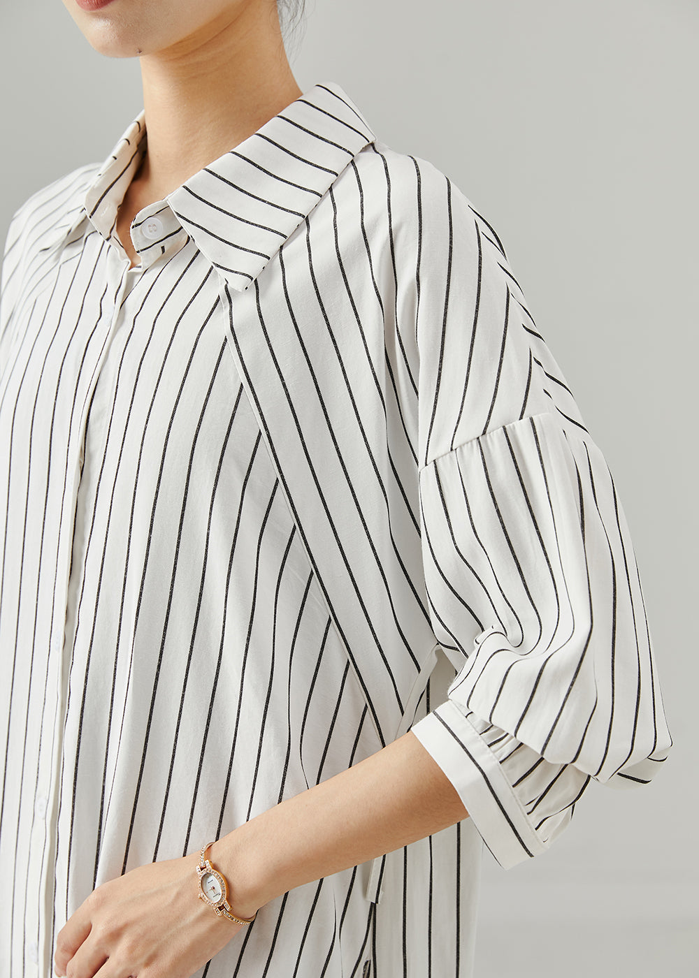 White Peter Pan Collar Striped Cotton Shirt Dresses Fall