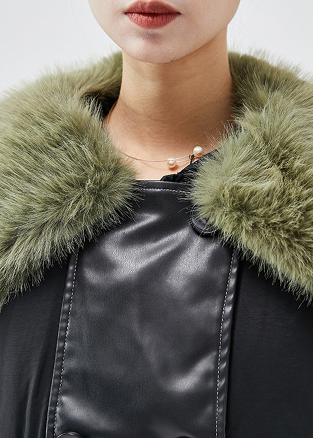 Black Fur Collar Patchwork Fine Cotton Filled Witner Coats