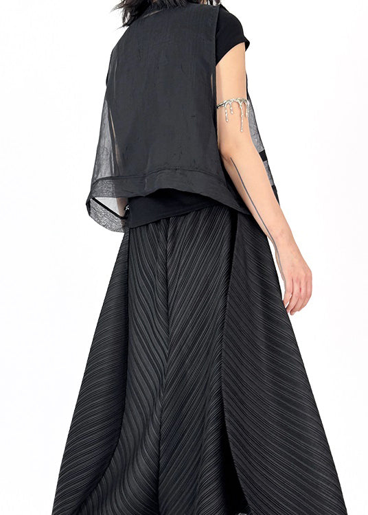 Black V Neck Asymmetrical Cotton Vest Tops Summer