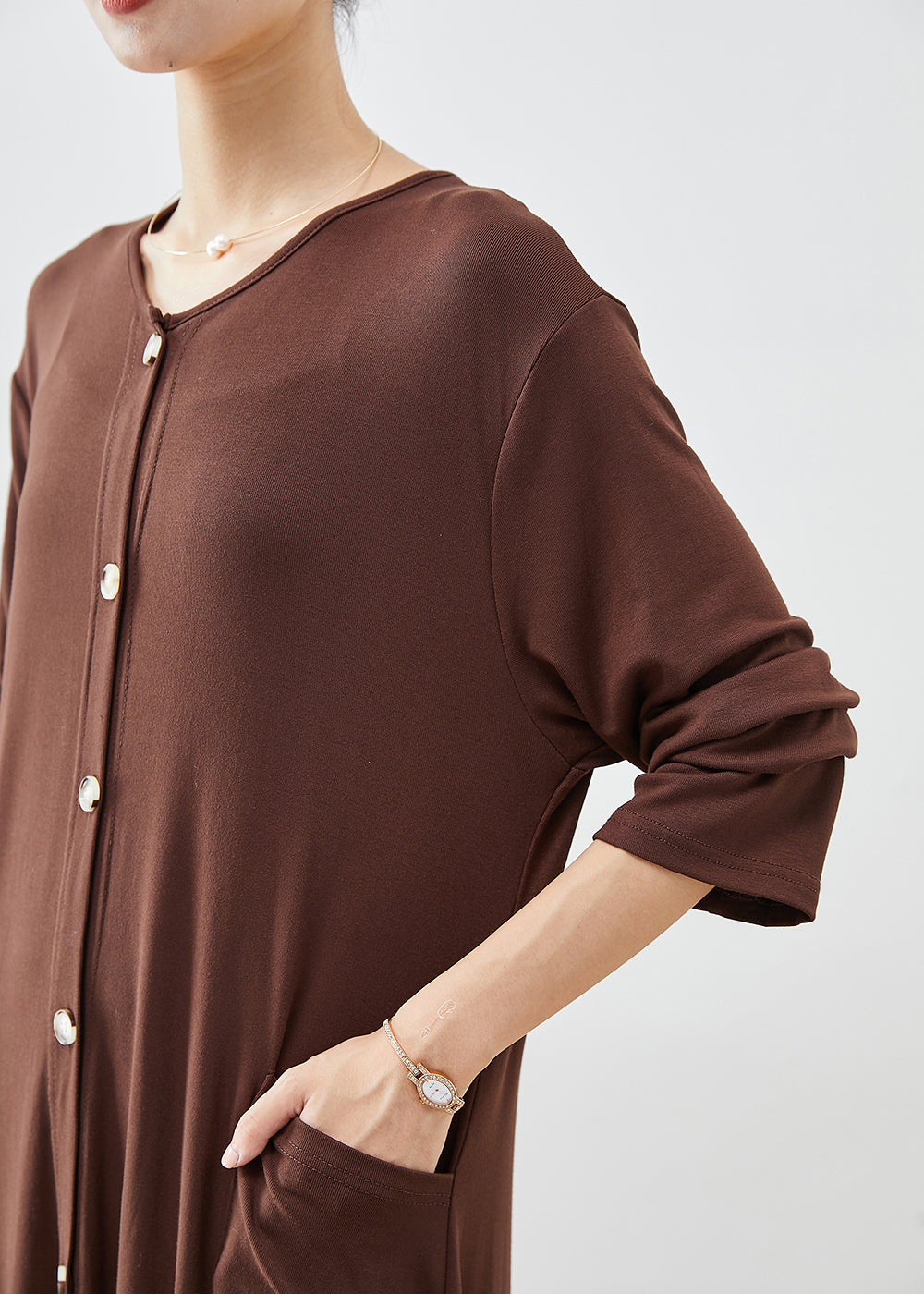 Chocolate Asymmetrical Oversized Cotton Dresses Fall