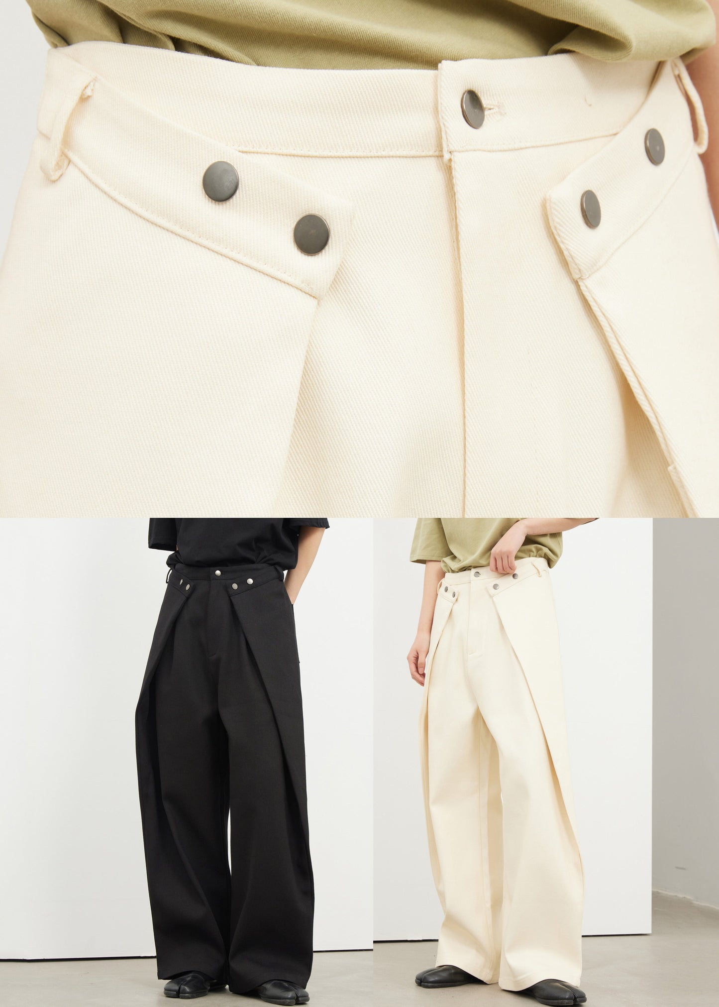 Novelty Black Pockets Patchwork Wide Leg Pants
