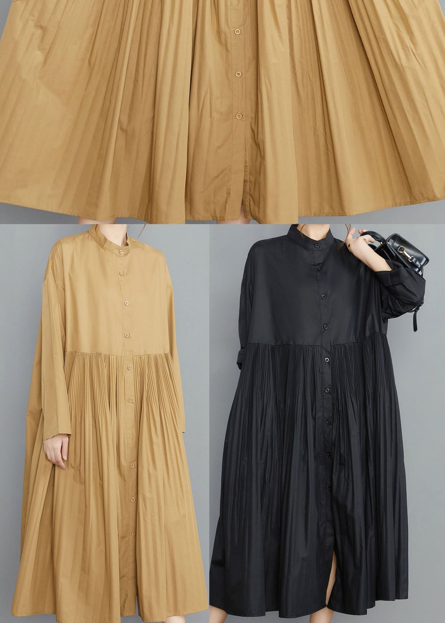 Simple Black Wrinkled Cotton Robe Dresses Spring