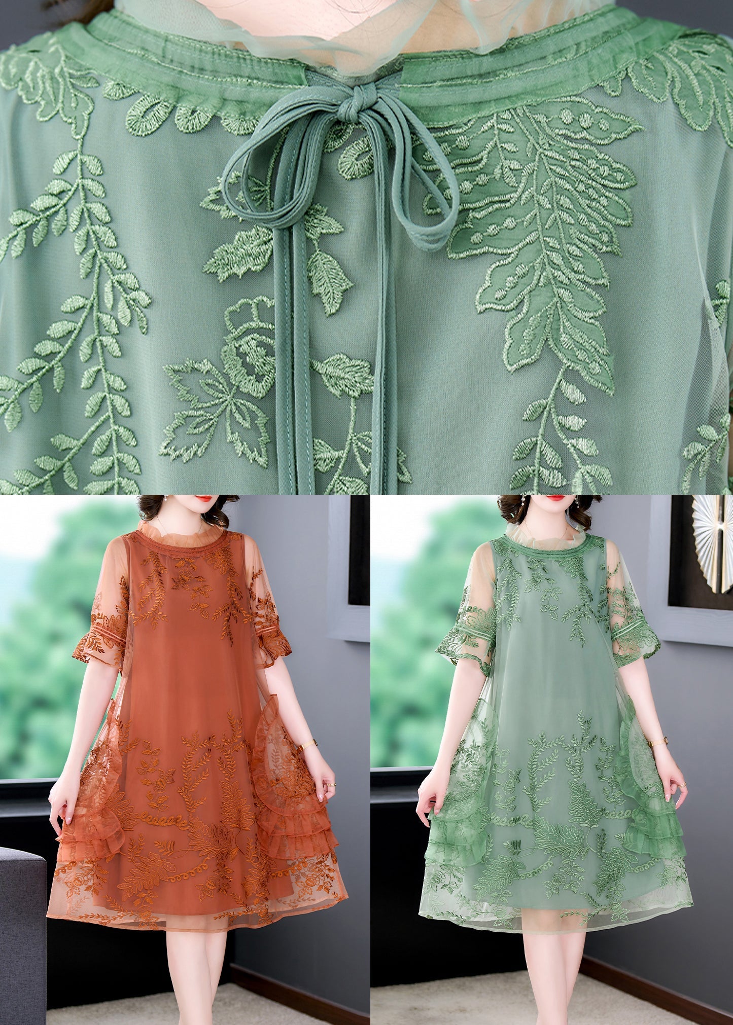 Stylish Orange Print Patchwork Tulle Mid Dresses Summer