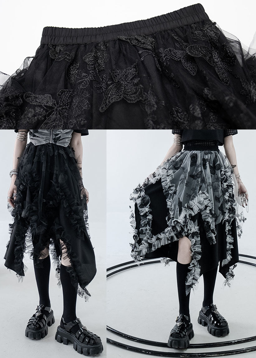 Black White Patchwork Tulle a Line Skirts High Waist Layered Design Summer