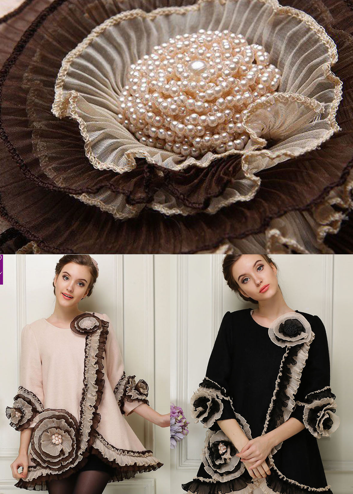 Apricot Patchwork Woolen Coats Ruffled Nail Bead Spring