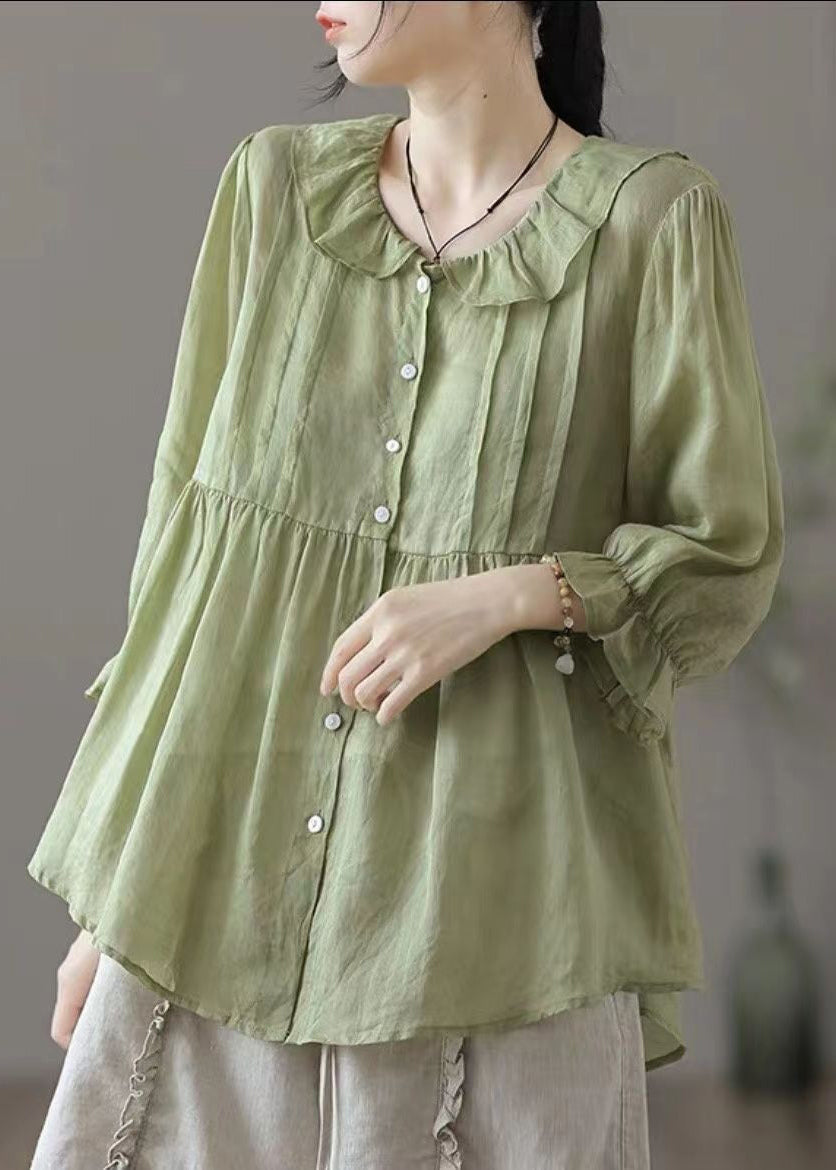Champagne Color Peter Pan Collar Button Cotton Shirt Fall