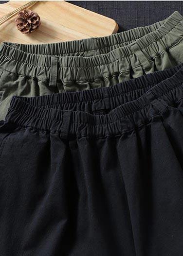 100% Spring Trousers Black Pattern Elastic Waist Pockets Wild Pants