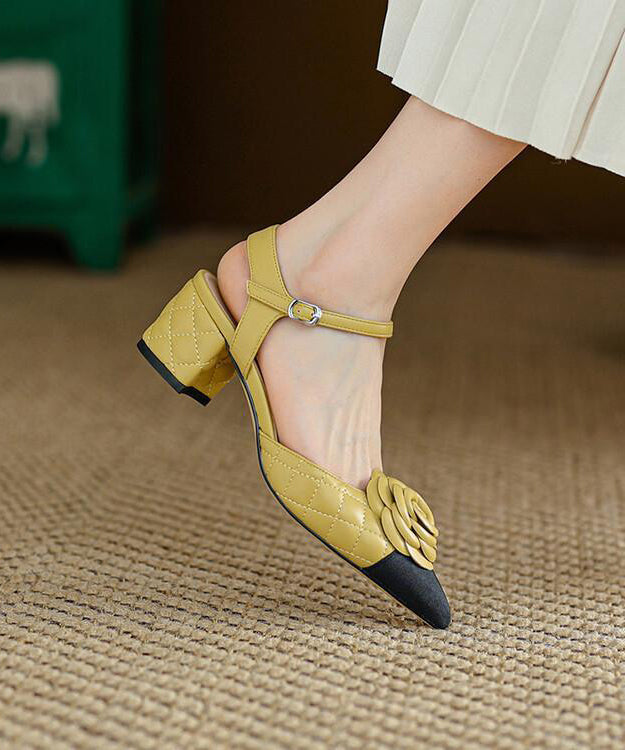 White Pointed Toe Chunky Heel Faux Leather Sandals