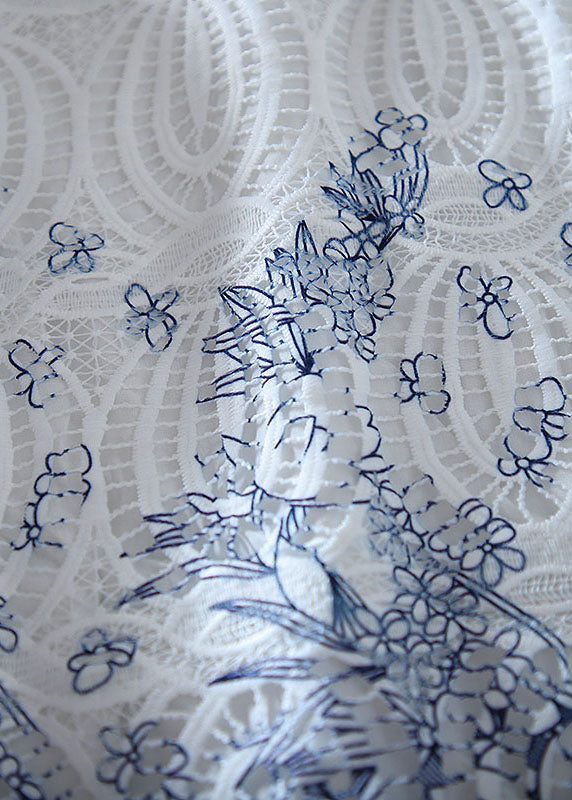 White Embroidered Hollow Out Lace Shirt Top Summer