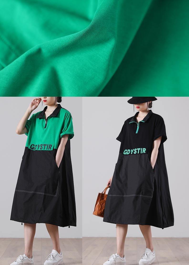 Handmade Black Graphic Zippered Holiday Summer Cotton Dress