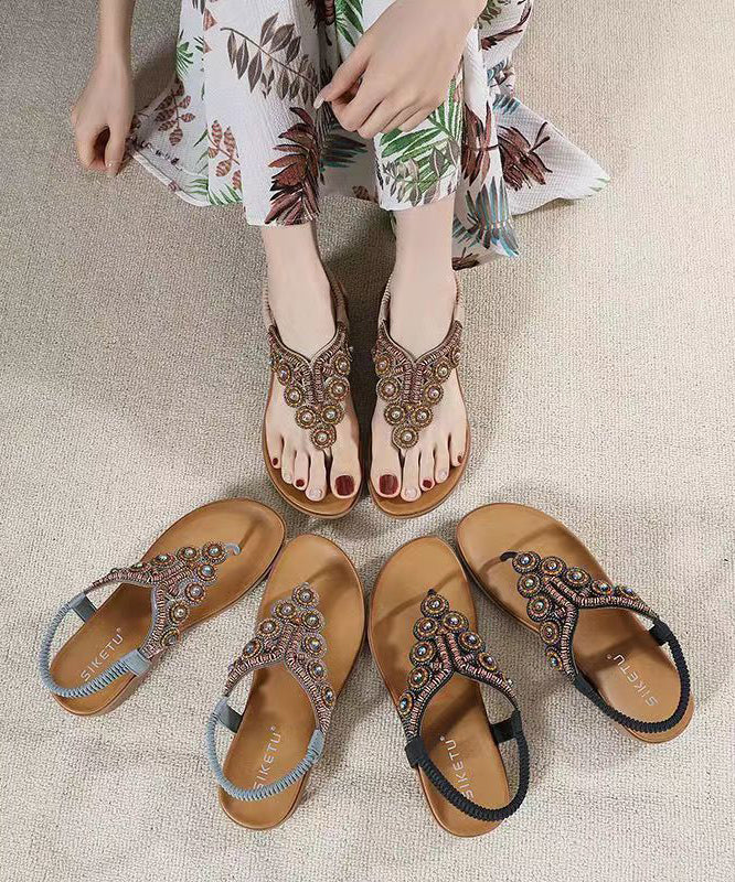 Splicing Wedge Black Zircon Flat Sandals