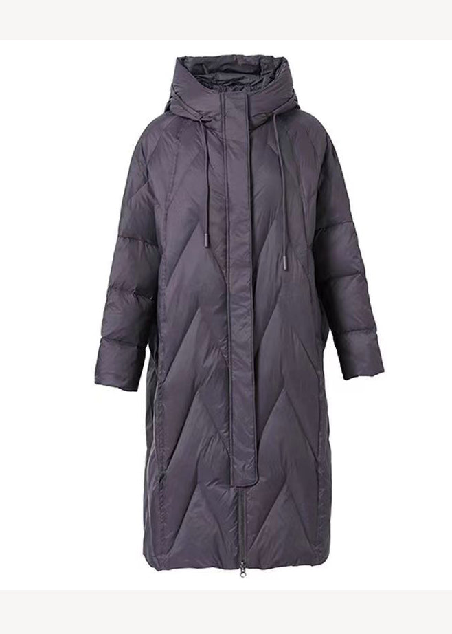 Black Zip Up Patchwork Hooded Duck Down Coats Winter