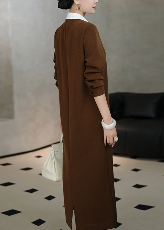 Black Peter Pan Collar False Two Pieces Patchwork Cotton Dresses Fall