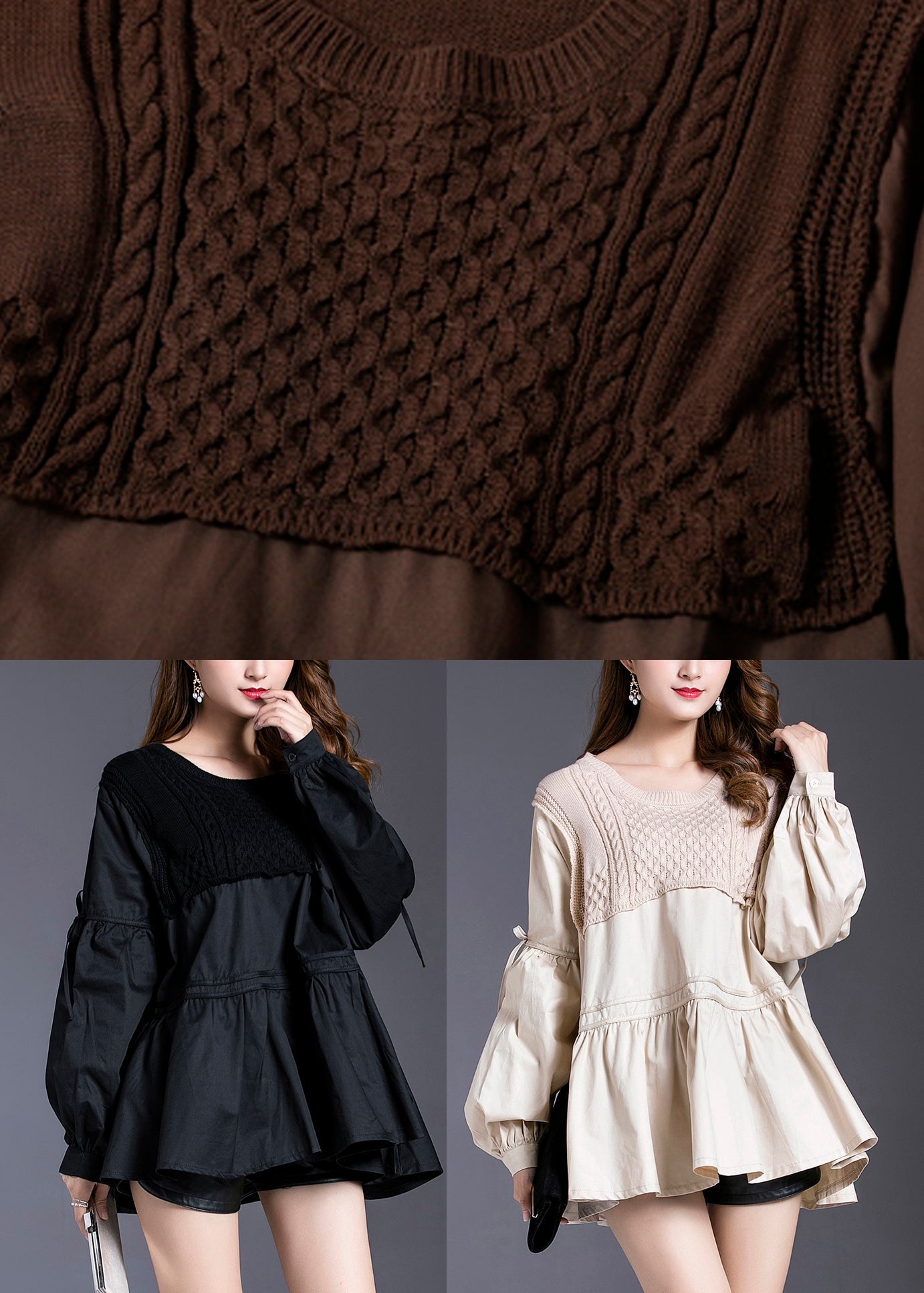Black Asymmetrical Patchwork Cotton Tops Spring