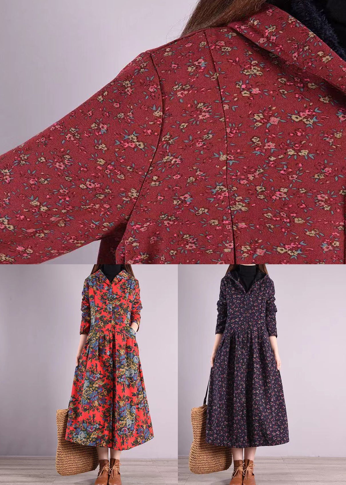 Pockets Patchwork Warm Fleece Hooded Coat Winter