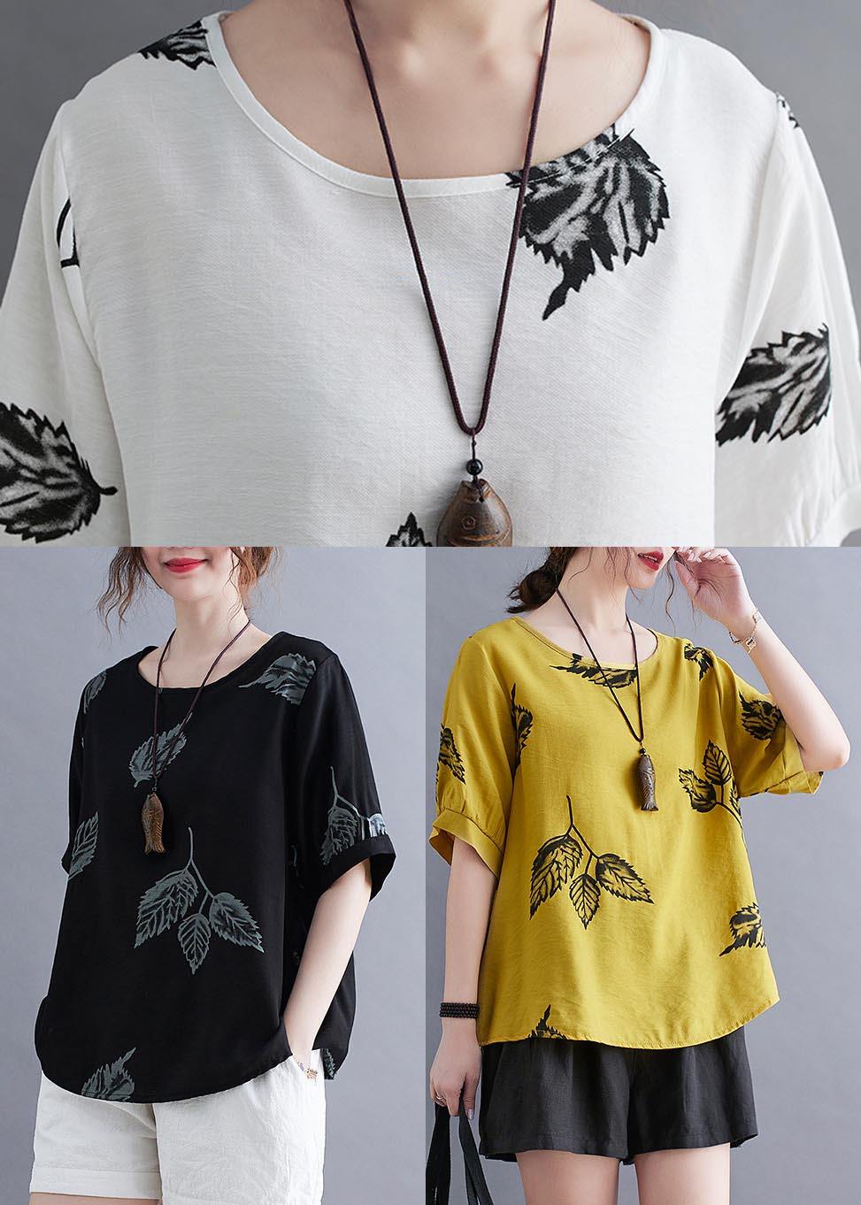 Yellow Half Sleeve Shirt Tops Summer Cotton Linen